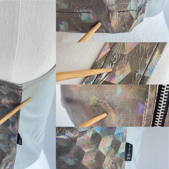 Vtg 80's Tripp NYC Holographic Zip Up Cropped Tank L RARE Rave Club Techno Top - Picture 8 of 8